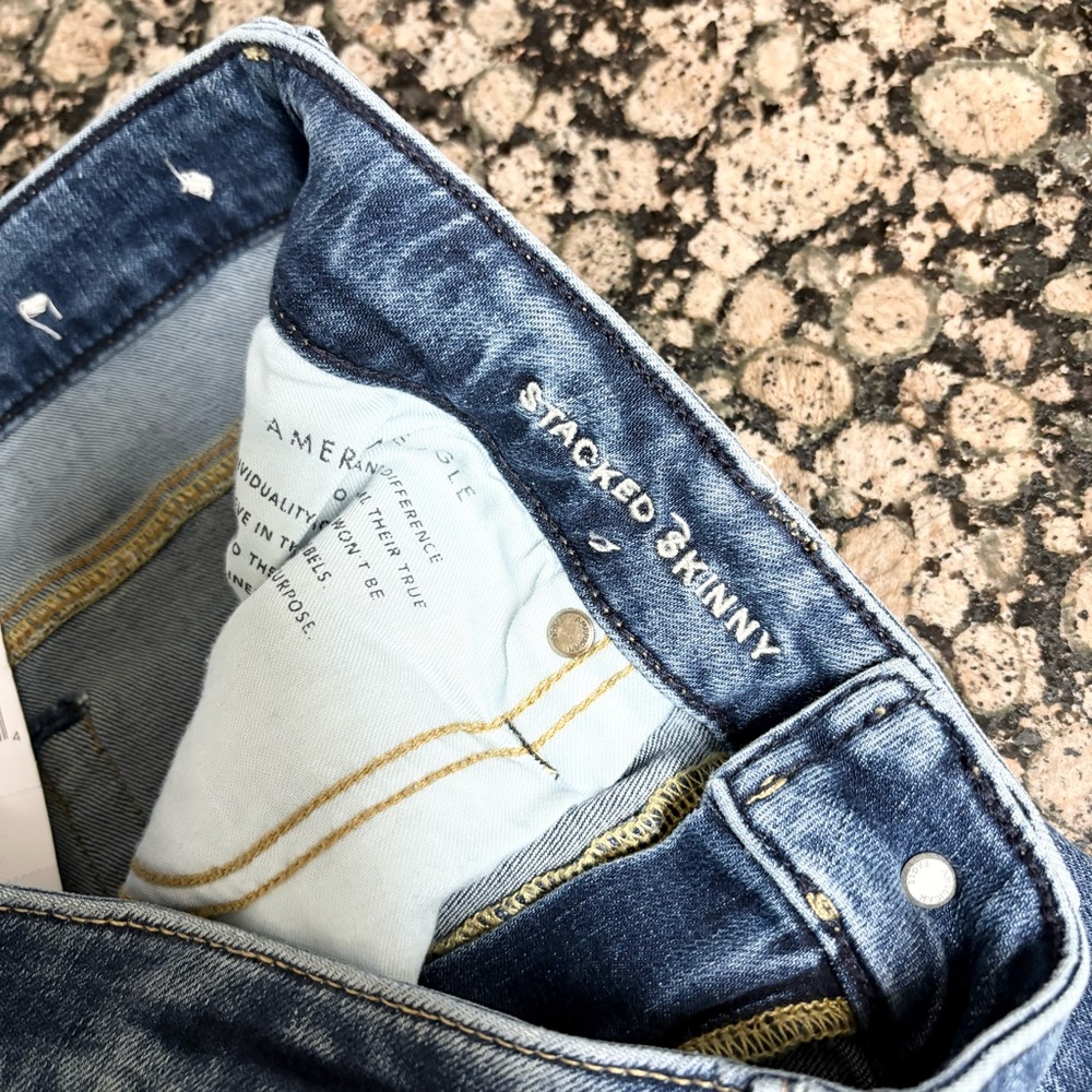 NWT American Eagle Stacked Skinny Flex Men’s Denim Blue Jeans Size 33x34 - Picture 5 of 6